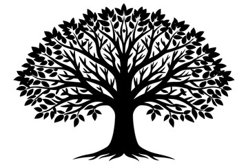 Naklejka premium Vector Line Art Tree Illustration – Minimal Tree Clipart, Logo Icon Design on White Background