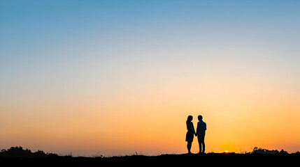 Fototapeta premium Silhouette Of Couple At Sunset Over Cityscape