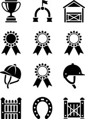 Equestrian sports and awards icons vector graphic black and white silhouette