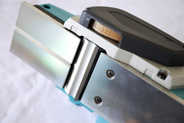 Wood electric planer machine isolated on white background. An electric tool planer machine for wood.	
