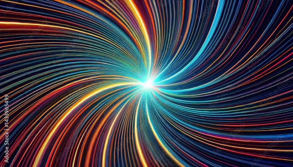 Poster dynamic swirling light patterns abstract universe digital art vivid colors close-up view energy and 