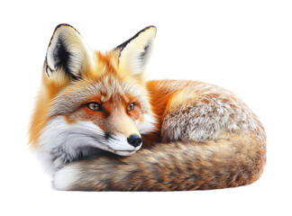 Fototapeta premium Graceful red fox lying in relaxed pose nature habitat wildlife isolated on transparent background