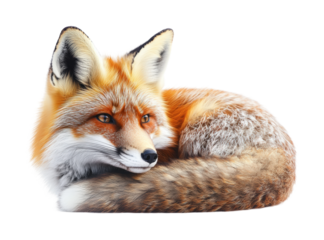 Graceful red fox lying in relaxed pose nature habitat wildlife isolated on transparent background