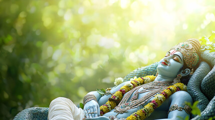 Peaceful Krishna Deity Reclining In Nature