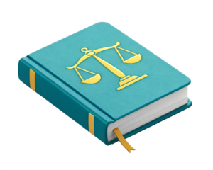 3D justice law book with teal cover