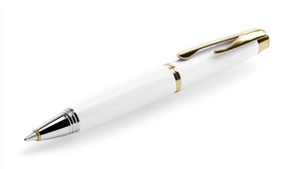 Elegant white pen with gold accents on a white background. Generative AI