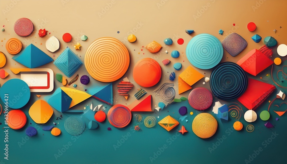 Poster vibrant geometric shapes abstract art digital creation colorful background wide view creative expres