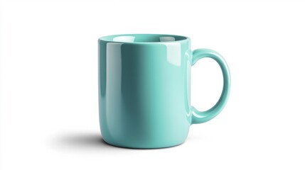 Turquoise ceramic coffee mug on white background. Generative AI