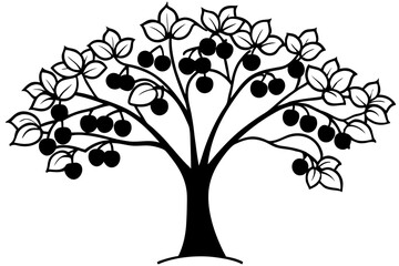 Obraz premium Vector Line Art Tree Illustration – Minimal Tree Clipart, Logo Icon Design on White Background