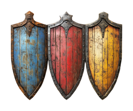 Historical battle shields display museum digital gallery isolated on transparent background