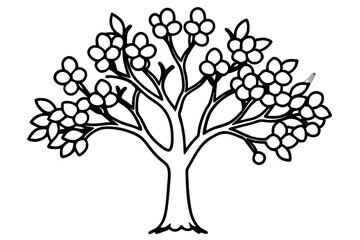 Obraz premium Vector Line Art Tree Illustration – Minimal Tree Clipart, Logo Icon Design on White Background