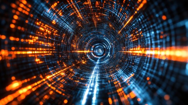 Abstract Digital Tunnel of Light and Code