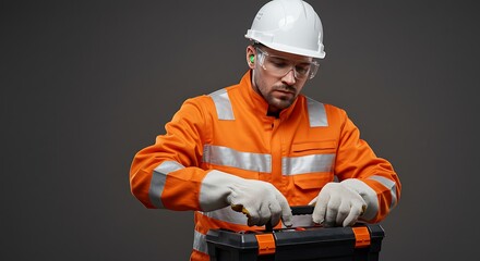 Worker Opens Toolbox in Safety Gear