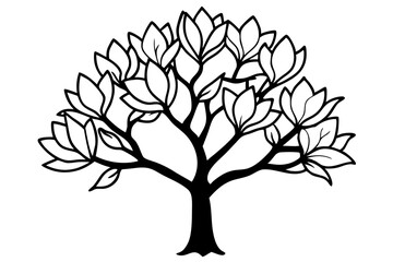 Obraz premium Vector Line Art Tree Illustration – Minimal Tree Clipart, Logo Icon Design on White Background