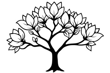 Obraz premium Vector Line Art Tree Illustration – Minimal Tree Clipart, Logo Icon Design on White Background