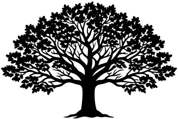 Vector Line Art Tree Illustration – Minimal Tree Clipart, Logo Icon Design on White Background