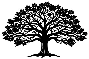 Vector Line Art Tree Illustration – Minimal Tree Clipart, Logo Icon Design on White Background