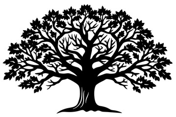 Vector Line Art Tree Illustration &ndash; Minimal Tree Clipart, Logo Icon Design on White Background