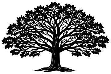 Vector Line Art Tree Illustration &ndash; Minimal Tree Clipart, Logo Icon Design on White Background