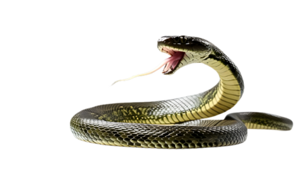 Realistic snake ready to attack. Transparent white background. Design elements for Compositing, covering and overlay.