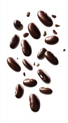 Fototapeta premium Falling Dark Brown Beans on White Background