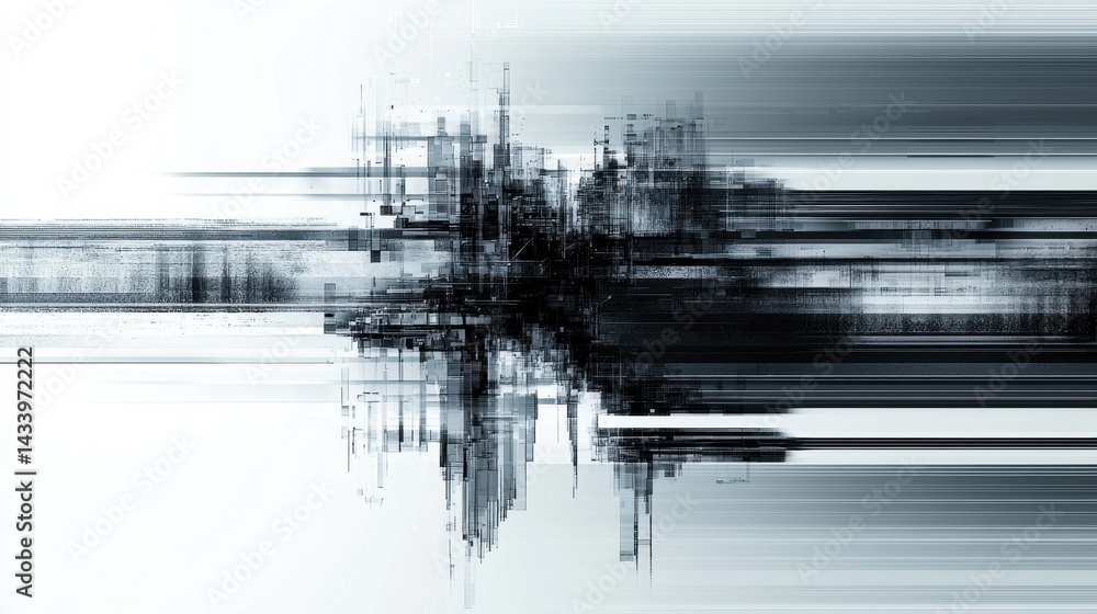 Poster abstract background with broken digital signals and grayscale glitch
