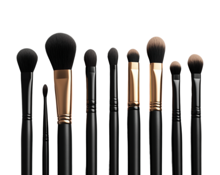 Makeup application tools beauty product collection clean view isolated on transparent background