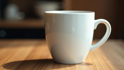 Large coffee mug, handle detail visible, bright white, studio shot, ceramic mug, clean