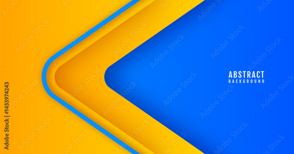 Poster 3d blue yellow abstract background overlap layer on bright space with rounded arrows effect decorati