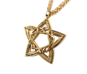 Elegant gold star pendant necklace jewelry showcase lighting isolated on transparent background