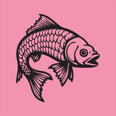 Black and White Carp Fish Vector Illustration,Stylized Carp Fish Silhouette Art,Bold Carp Fish Logo Design,Tribal Style Carp Fish Vector,Detailed Carp Fish Illustration for Design,Monochrome Carp Fish