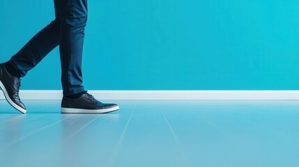 Person taking step break, walking around modern office, daily exercise in workspace