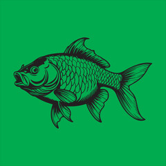 Black and White Carp Fish Vector Illustration,Stylized Carp Fish Silhouette Art,Bold Carp Fish Logo Design,Tribal Style Carp Fish Vector,Detailed Carp Fish Illustration for Design,Monochrome Carp Fish