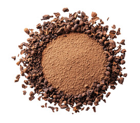 Making gourmet chocolate powder from cacao beans in your kitchen isolated on transparent background