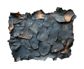 Charred texture detail abstract creative design dark atmosphere isolated on transparent background
