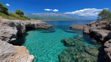 Fototapeta premium Coastal Cove, Turquoise Water, Sunny Day
