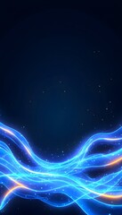Fototapeta premium Glowing blue and orange waves undulate on a dark background, creating an abstract, energetic, and futuristic effect with subtle sparkle