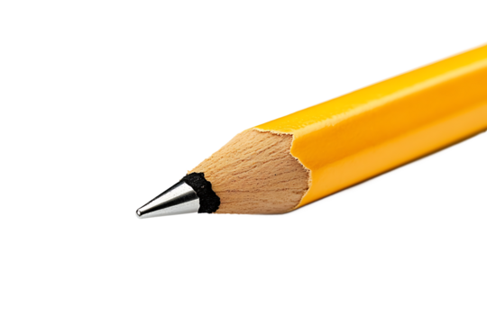 Close up of a sharpened yellow pencil with a black lead on a black and white background image shot