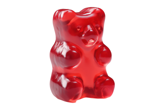Delicious red gummy bear candy sweet treat isolated on food jelly yummy on transparent background