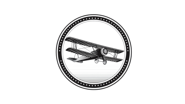Vintage Biplane Emblem: A classic biplane design in a circular emblem, exuding a sense of nostalgia and aviation heritage.
