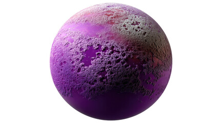 Purple Planet: A digitally rendered image of a vibrant purple planet, its surface textured with swirling clouds and mysterious markings, against a plain background.