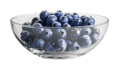 Fresh blueberries in glass bowl healthy snack modern kitchen isolated on transparent background