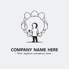 Flower illustration black and white for logo company vector image
