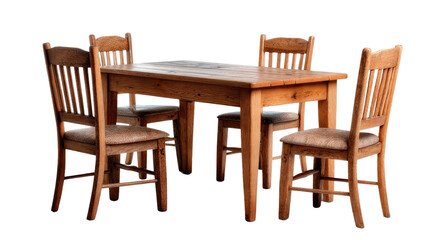 The Wooden Table and Chairs Set: A charming, simple wooden table paired with four elegant chairs, set in a warm, inviting display of home living.