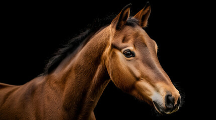 Obraz premium Brown Horse Profile Portrait Against Black Background