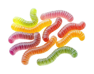 Colorful gummy worms dessert food bright isolated on transparent background