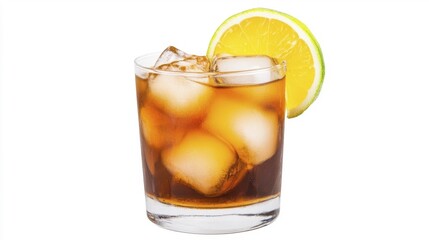 Refreshing Dark 'n' Stormy Cocktail with Ice and Lime. Generative AI