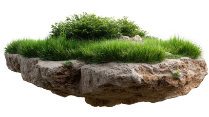 Floating Island with Lush Vegetation:  An isolated patch of lush vegetation clings to a rocky outcropping, floating serenely above a backdrop of empty space.