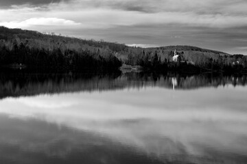 A church on a Quebec lakeshore