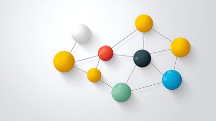 Obraz premium Colorful Geometric Shapes Connected by Lines in Modern Abstract Conceptual Design on Light Background